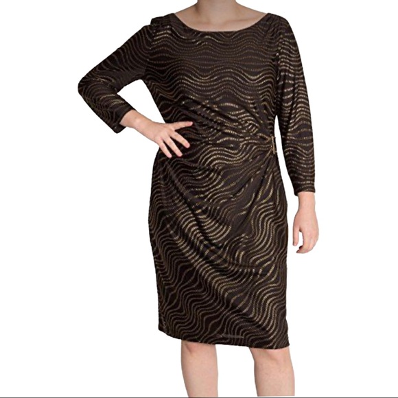 Tahari by ASL Formal Wear Sheath Dress Black Metallic Gold - Picture 1 of 9